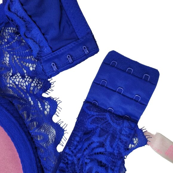 Victoria's Secret PINK Lace Bralette Bra Blue Large C Lightly Lined Underwire - Picture 8 of 12